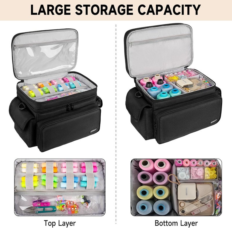 LEFORZ Large Sewing Supplies Organizer(13 x 8 x 9 in),Double-Layer Sewing Accessories Storage and Organizer Case Bag,Protable Travel Sewing Box Sewing Basket for Sewing Tools,Black(Bag Only) - Image 3